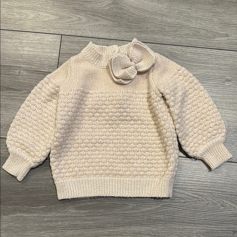 Cream Textured Sweater with Bow